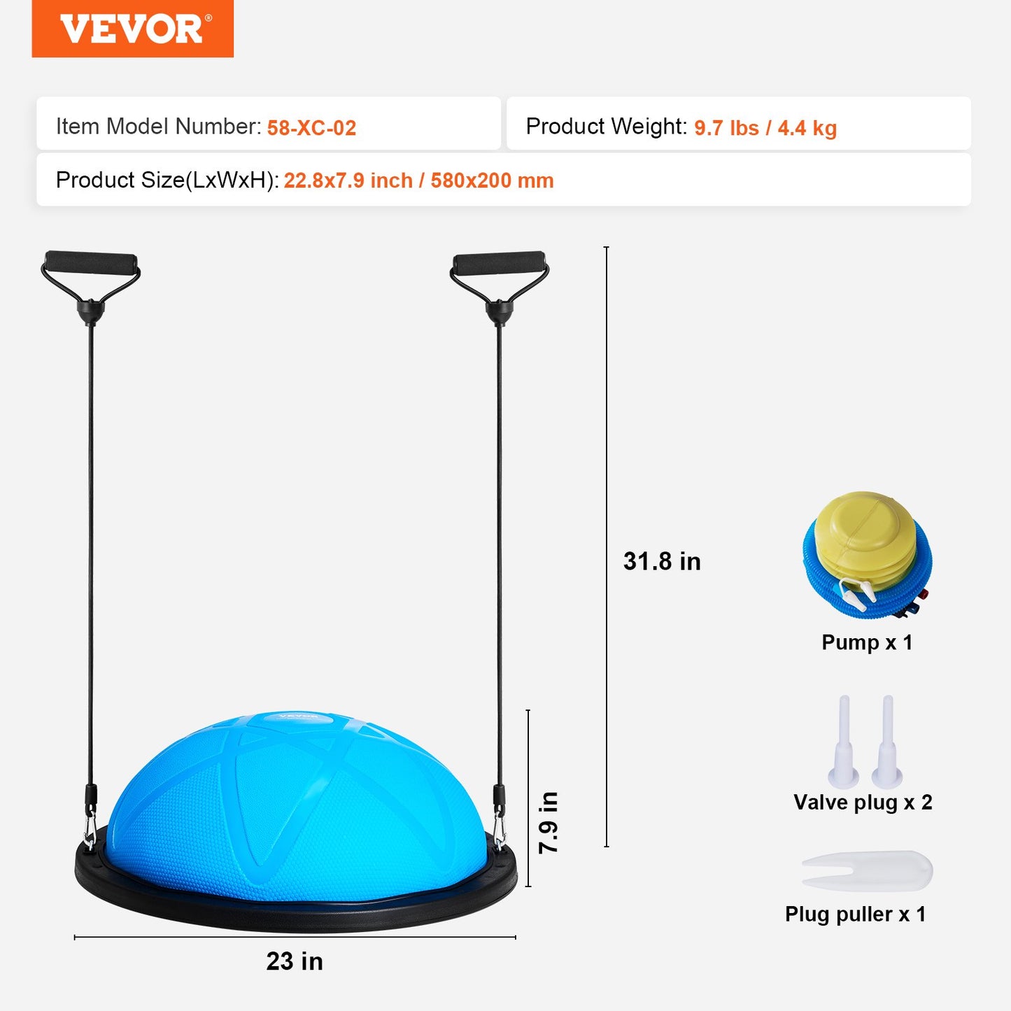 Half Exercise Ball Trainer, 23 inch Balance Ball Trainer, 660 lbs Capacity Stability Ball, Yoga Ball with Resistance Bands and Pump, Strength Fitness Ball for Home Gym, Full Body Workouts, Blue