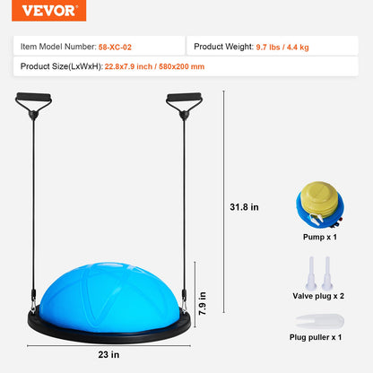 Half Exercise Ball Trainer, 23 inch Balance Ball Trainer, 660 lbs Capacity Stability Ball, Yoga Ball with Resistance Bands and Pump, Strength Fitness Ball for Home Gym, Full Body Workouts, Blue