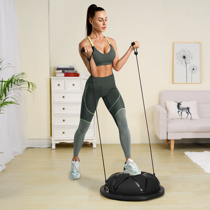 Half Exercise Ball Trainer, 23 inch Balance Ball Trainer, 660 lbs Capacity Stability Ball, Yoga Ball with Resistance Bands and Pump, Strength Fitness Ball for Home Gym, Full Body Workouts, Black