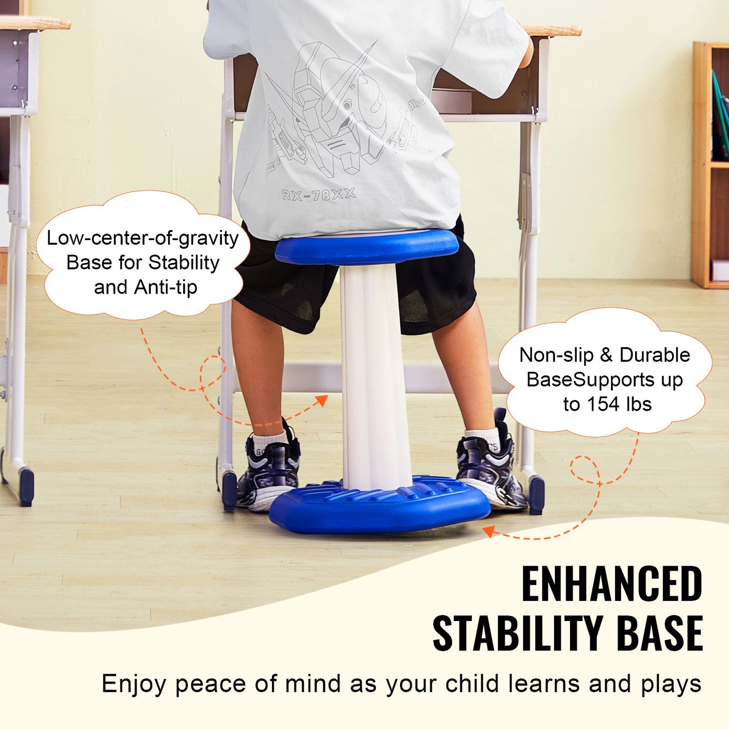 Kids Wobble Chair, Active Chair with Sponge Cushion, Wobble Stool Improves Focus, Posture and Calm Children, Ideal for Schools and Home, Age 7-14, Blue