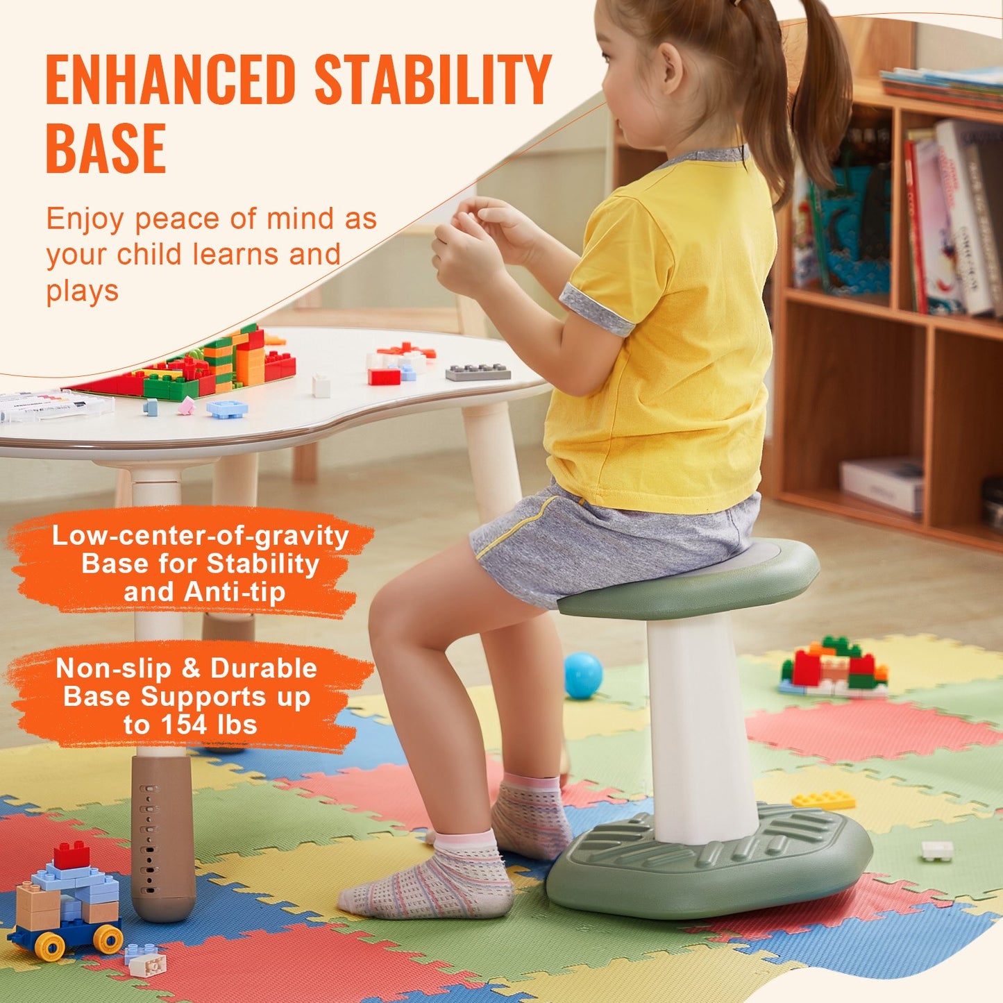 Kids Wobble Chair Active Chair with Sponge Cushion, Wobble Stool Improves Focus, Posture and Calm Children, Ideal for Schools and Preschools, Age 3-7, Green
