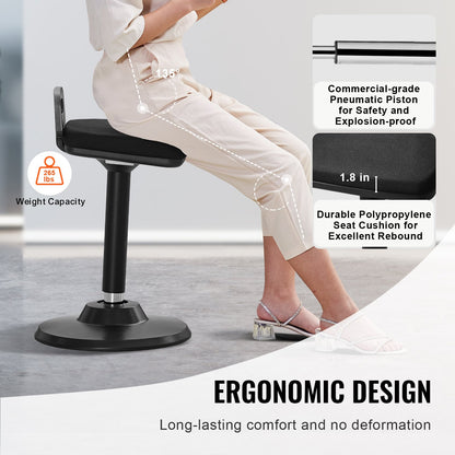 Active Chair with Handle, Height-Adjustable (24.6-34.4") Wobble Chair Made of Elastic Fabric & 45 mm Foam, Ideal for Schools, Office and Home, 8° Tilt Angle, Age 12-18, Black