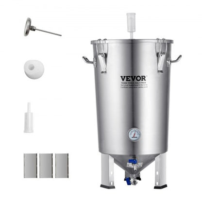 304 Stainless Steel Kettle, 30L Beer Brew Fermentor, Brew Bucket Fermentor for Brewing, Home Brewing Supplies with Base, Kettle Stock Pot Includes Lid, Handle, Valve, Spigot, Thermometer