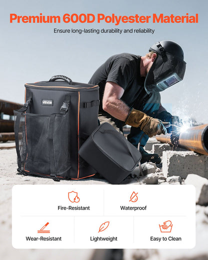 Svetsryggsäck, 33L svetsryggsäck med isolerad väska och hjälmväska, 600D polyester extremt utrustningspaket för verktyg och hjälm, multifunktionell utrustningsväska för svetsning, utomhuscamping, vandring