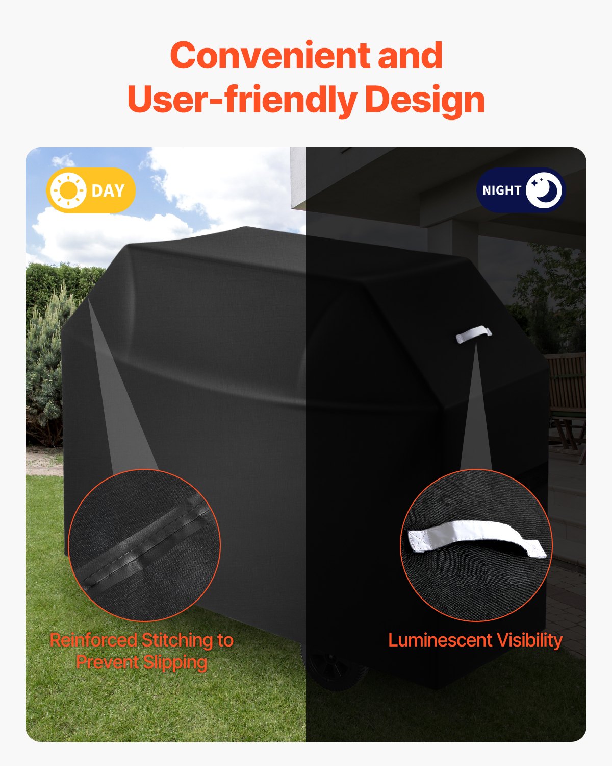 Grill Cover, 60 inch BBQ Covers for Outdoor Grills, Waterproof, Fade Resistant, Weather Resistant Heavy Duty 600D Polyester, Easy On/Off, with Hook-and-Loop Straps, Black