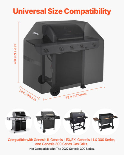 Grillöverdrag, 58 tums grillöverdrag för utomhusgrillar, vattentätt, blekningsbeständigt, väderbeständigt, kraftigt 600D polyester, enkelt på och av, med kardborreband, svart