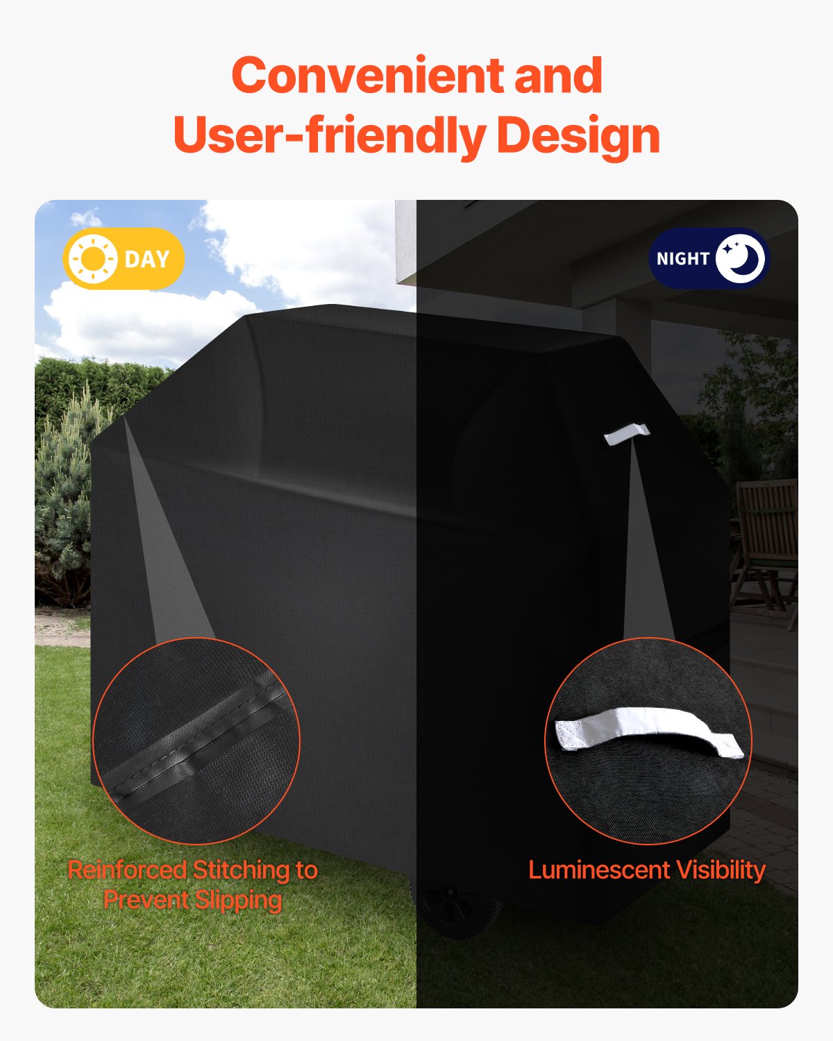 Grillöverdrag, 58 tums grillöverdrag för utomhusgrillar, vattentätt, blekningsbeständigt, väderbeständigt, kraftigt 600D polyester, enkelt på och av, med kardborreband, svart