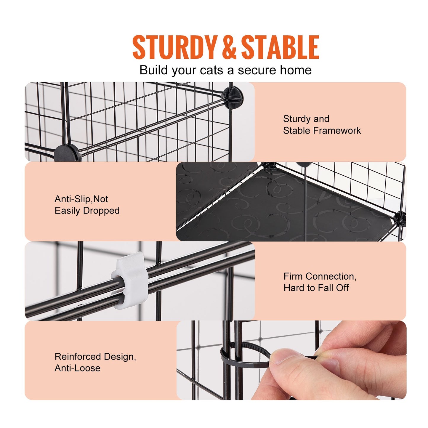 Large 3-tier Cat Cage, 28 x 28 x 41", DIY Detachable Metal Wire Durable Cat Enclosure, with Large Hammock 2 Ramp Ladders, Fit for Cats Exercise Indoor ＆ Outdoor, Ease of Assembly, Black