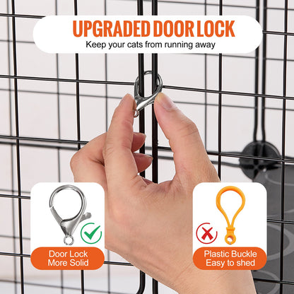 Stor kattbur med 3 nivåer, 68 x 68 x 102 cm, avtagbar och hållbar kattbur av metalltråd, med stor hängmatta och 2 rampstegar, lämplig för kattmotion inomhus och utomhus, enkel montering, svart