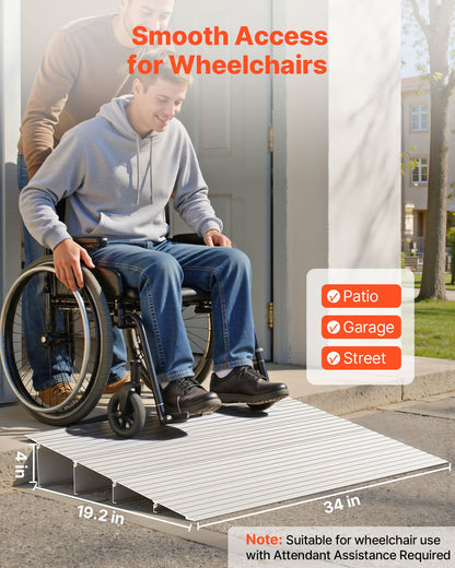 Tröskelramp, 115 mm höjd, tröskelramp i aluminiumlegering, nominell lastkapacitet 363 kg, handikappramper för hemmet, steg för rullstolar, skotrar, elstolar, rullatorer, cykel, trehjuling