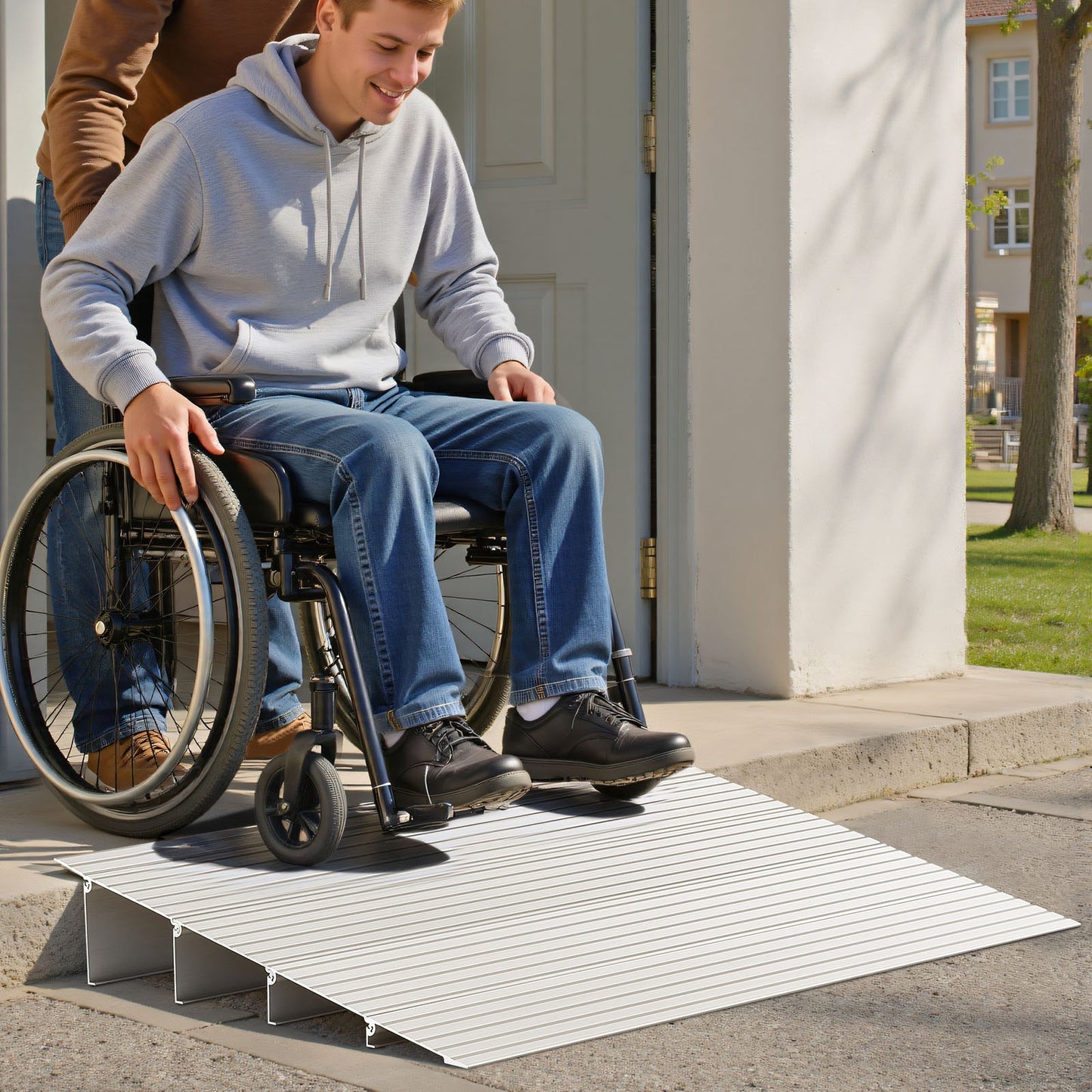 Tröskelramp, 115 mm höjd, tröskelramp i aluminiumlegering, nominell lastkapacitet 363 kg, handikappramper för hemmet, steg för rullstolar, skotrar, elstolar, rullatorer, cykel, trehjuling