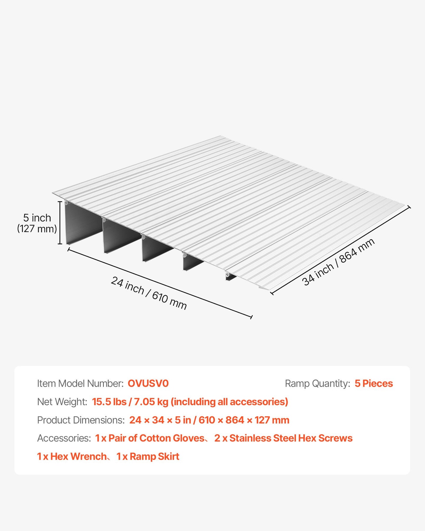 Door Threshold Ramp, 138 mm Rise, Aluminum Alloy Threshold Ramp Rated 363 kg Load Capacity, Handicap Ramps for Home Steps for Wheelchair, Scooters, Power Chairs, Walkers, Bicycle, Tricycle
