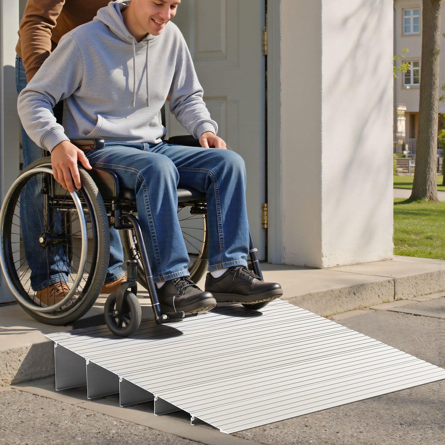 Door Threshold Ramp, 138 mm Rise, Aluminum Alloy Threshold Ramp Rated 363 kg Load Capacity, Handicap Ramps for Home Steps for Wheelchair, Scooters, Power Chairs, Walkers, Bicycle, Tricycle