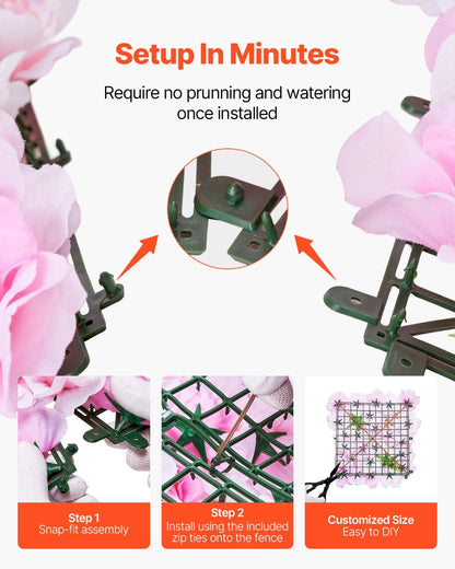 3D Flower Wall Panel, 12 PCS 15 x 15 inch, Artificial Floral Wall Background Mesh Backing Mat,Seamless Design&Easy Installation for Wedding Valentines Day Home Baby Party Backdrop Decor,Pink