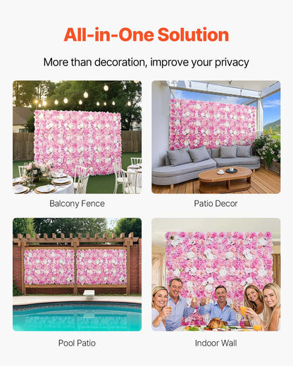 3D Flower Wall Panel, 12 PCS 15 x 15 inch, Artificial Floral Wall Background Mesh Backing Mat,Seamless Design&Easy Installation for Wedding Valentines Day Home Baby Party Backdrop Decor,Pink