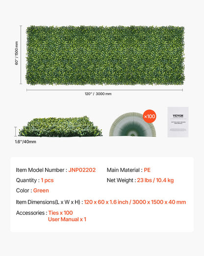 Artificial Grass Wall Panels, 60 x 120 inch, Milan Grass Greenery Boxwood Panel for Indoor Outdoor Green Decor & Ivy Fence Covering, Privacy Backdrop Wall Hedge Screen for Garden