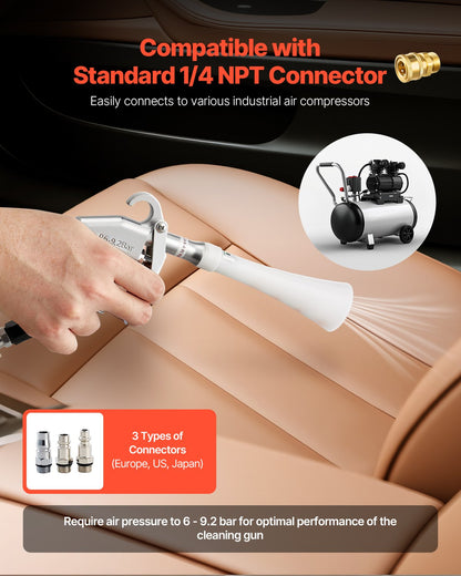 Car Cleaning Gun, 6-9.2 Bar High-Pressure Air Blow Gun with 2 Set Nozzles, 360° Rotating Nozzle for Thorough Cleaning, Quickly Blasts Dirt and Dust from Surface, Work with 1/4 NPT Air Compressor