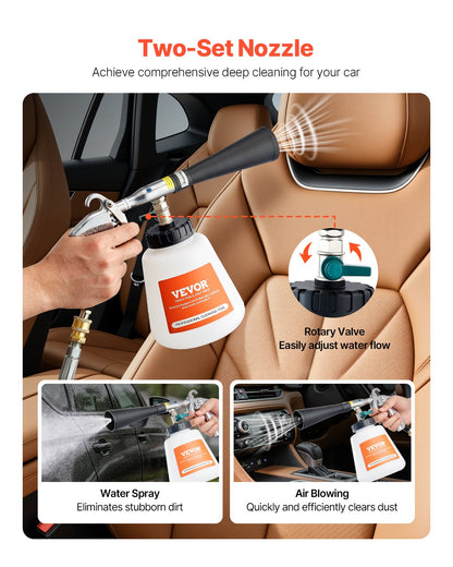 Car Cleaning Gun, 6-9.2 Bar High-Pressure Air Blow Gun with 2 Set Nozzles & 1L Liquid Bottle, Vortex Cleaning Gun, Quickly Blasts Dirt and Dust from Surface, Suitable for 1/4 NPT Air Compressor