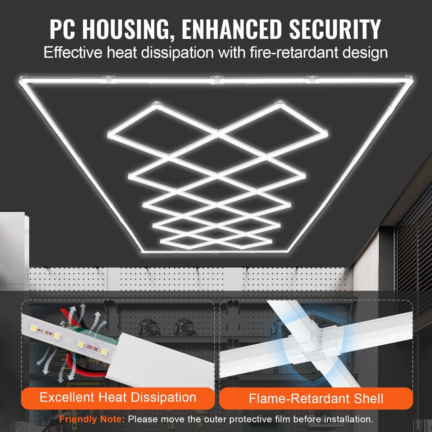 LED-garagelampor 88000 LM, 6500K 14 rutnätssystem fyrkantiga garagetaklampor, gör-det-själv kallvit bilvård garagebelysning superstark verkstadslampa för källare lager bilskönhetsverkstad