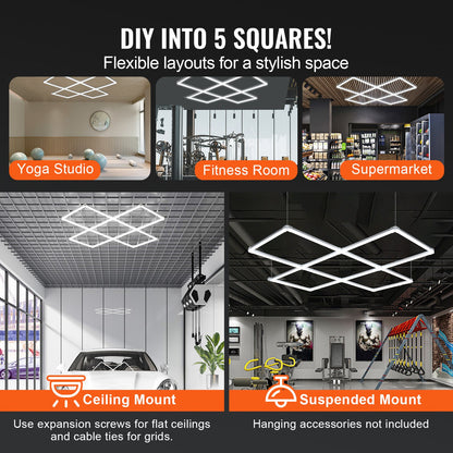LED Garage Lights 22000LM, 6500K 5 Grid Systems Square Garage Ceiling Lights, DIY Cool White Car Detailing Garage Lighting Super Bright Shop Light for Basement Warehouse Auto Beauty Workshop