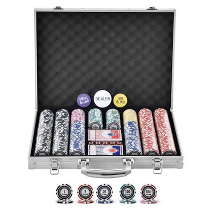 Poker Chip Set, 500-Piece Poker Set, Complete Poker Playing Game Set with Aluminum Carrying Case, 11.5 Gram Casino Chips, Cards, Buttons and Dices, for Texas Hold'em, Blackjack, Gambling