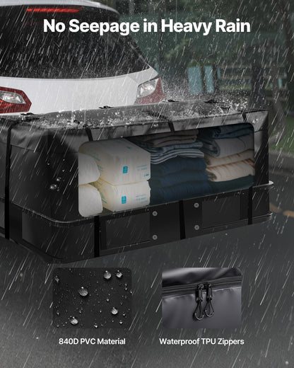 Hitch Cargo Carrier Bag, Waterproof 840D PVC, 59.84 x 24.02 x 24.41 in (20 Cubic Feet), Heavy Duty Cargo Bag for Truck Bed Storage with 6 Reinforced Straps, Suitable for Car Vans Hitch Basket