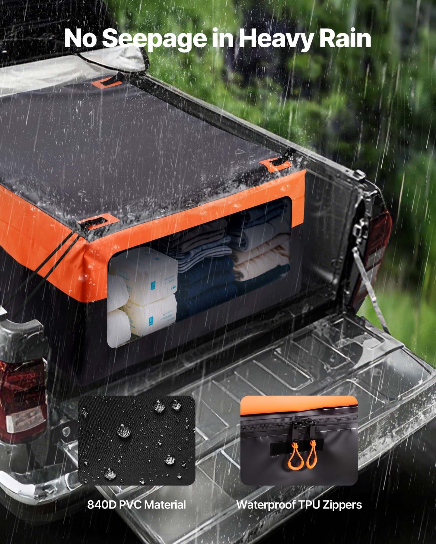 Truck Bed Cargo Bag, Waterproof 840D PVC, 51.18 x 40.16 x 21.85 in (26 Cubic Feet), Heavy Duty Cargo Bag for Truck Bed with 4 Bungee Cords with Hooks, Fits a Variety of SUV and Pickup Trucks