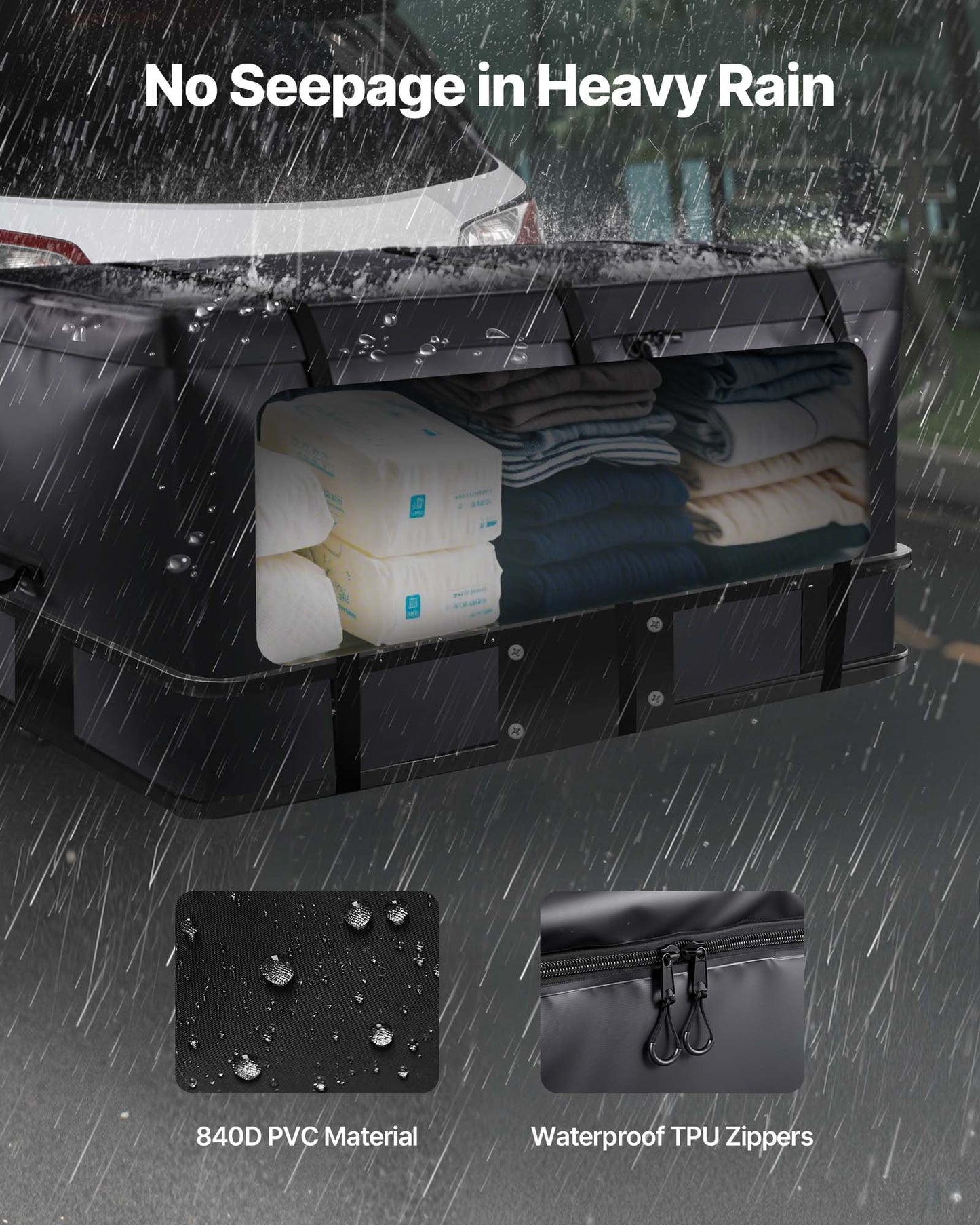 Hitch Cargo Carrier Bag, Waterproof 840D PVC, 60.24 x 24.02 x 35.94 in (30 Cubic Feet), Heavy Duty Cargo Bag for Truck Bed Storage with Reinforced Straps, Suitable for Car SUV Vans Hitch Basket