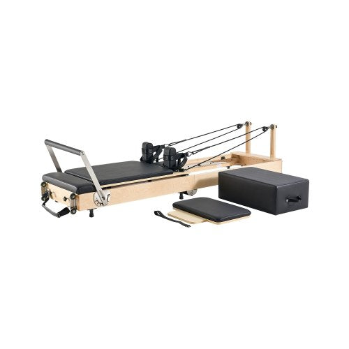 Foldable Pilates Reformer, Wooden Pilates Workout Machine for Home Gym Studio Use, Pilates Bed with Dual Resistance- Spring & Cord, Reformer Set with Sitting Box, Up to 400 LBS