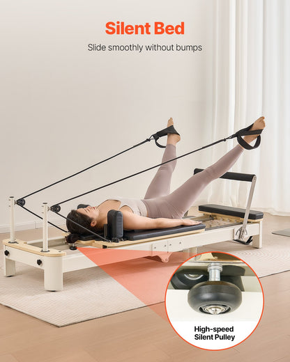 Foldable Pilates Reformer Machine, Reformer Set with Sitting Box, Pilates Bed with Dual Resistance- Spring & Cord, for Advanced Users & Beginners Home Gym Studio, Up to 400 LBS