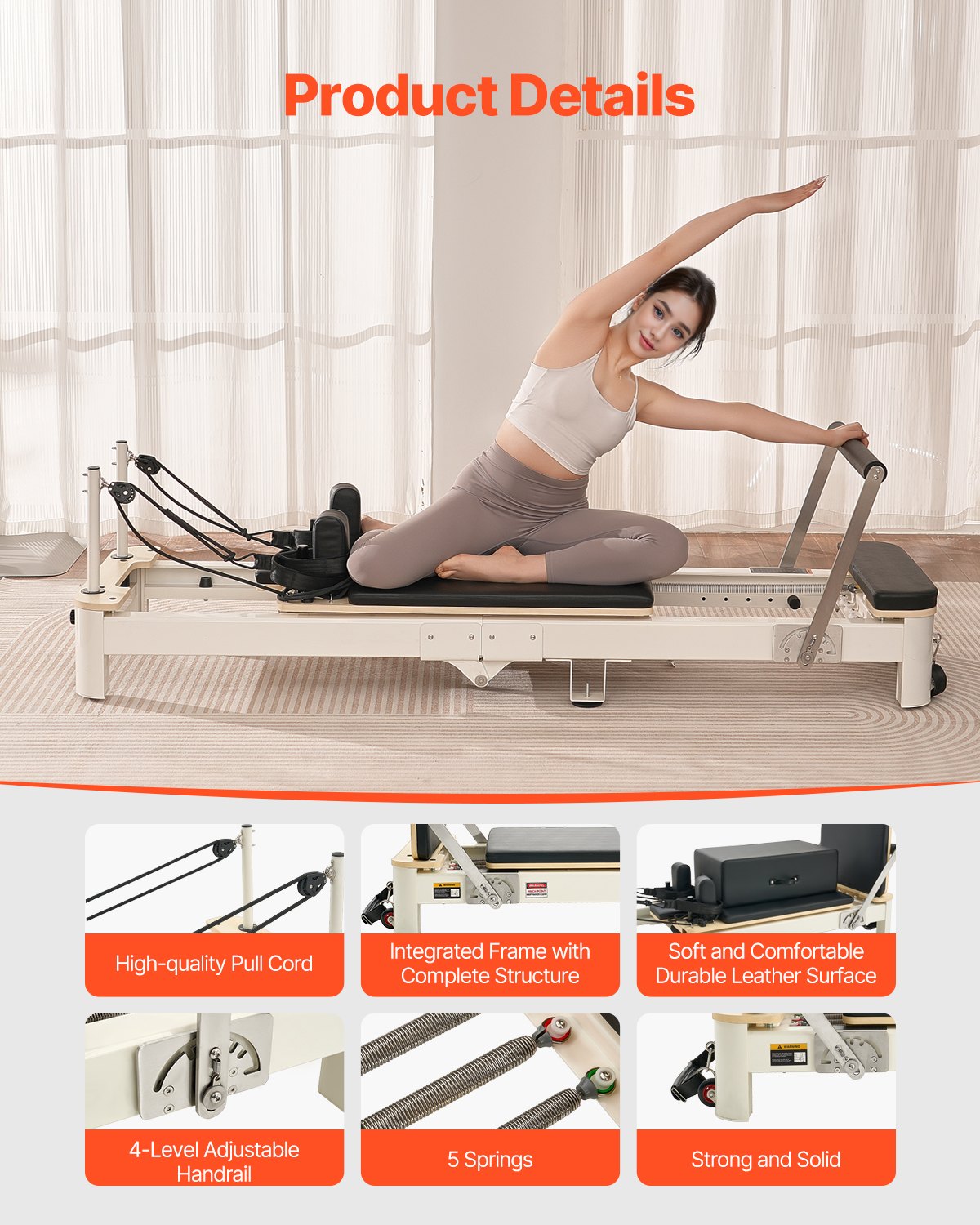 Foldable Pilates Reformer Machine, Reformer Set with Sitting Box, Pilates Bed with Dual Resistance- Spring & Cord, for Advanced Users & Beginners Home Gym Studio, Up to 400 LBS