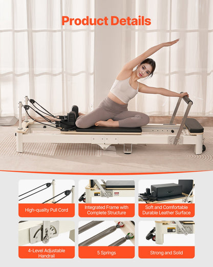Foldable Pilates Reformer Machine, Reformer Set with Sitting Box, Pilates Bed with Dual Resistance- Spring & Cord, for Advanced Users & Beginners Home Gym Studio, Up to 400 LBS