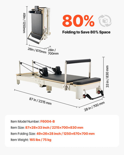 Foldable Pilates Reformer Machine, Reformer Set with Sitting Box, Pilates Bed with Dual Resistance- Spring & Cord, for Advanced Users & Beginners Home Gym Studio, Up to 400 LBS