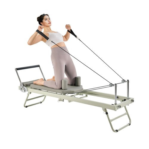Hopfällbar Pilates Reformer, Pilates träningsmaskin för hemmagym, Pilatesbädd med dubbelt motstånd - fjäder och snöre, Reformer-set för avancerade användare och nybörjare, upp till 180 kg