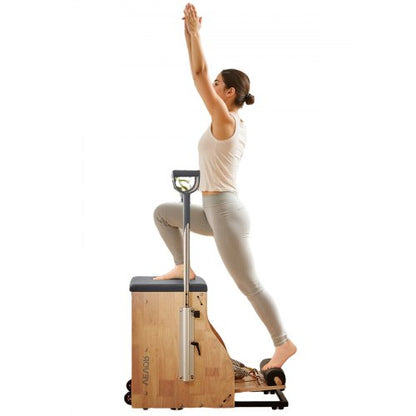 Pilates Chair, Split-Pedal Stability Combo Chairs with Handles, Rubber Wood Frame Yoga Fitness Trainer, Exercise Reformer, Pilates Resistance-Workout Equipment, for Home Gym Studio Workout