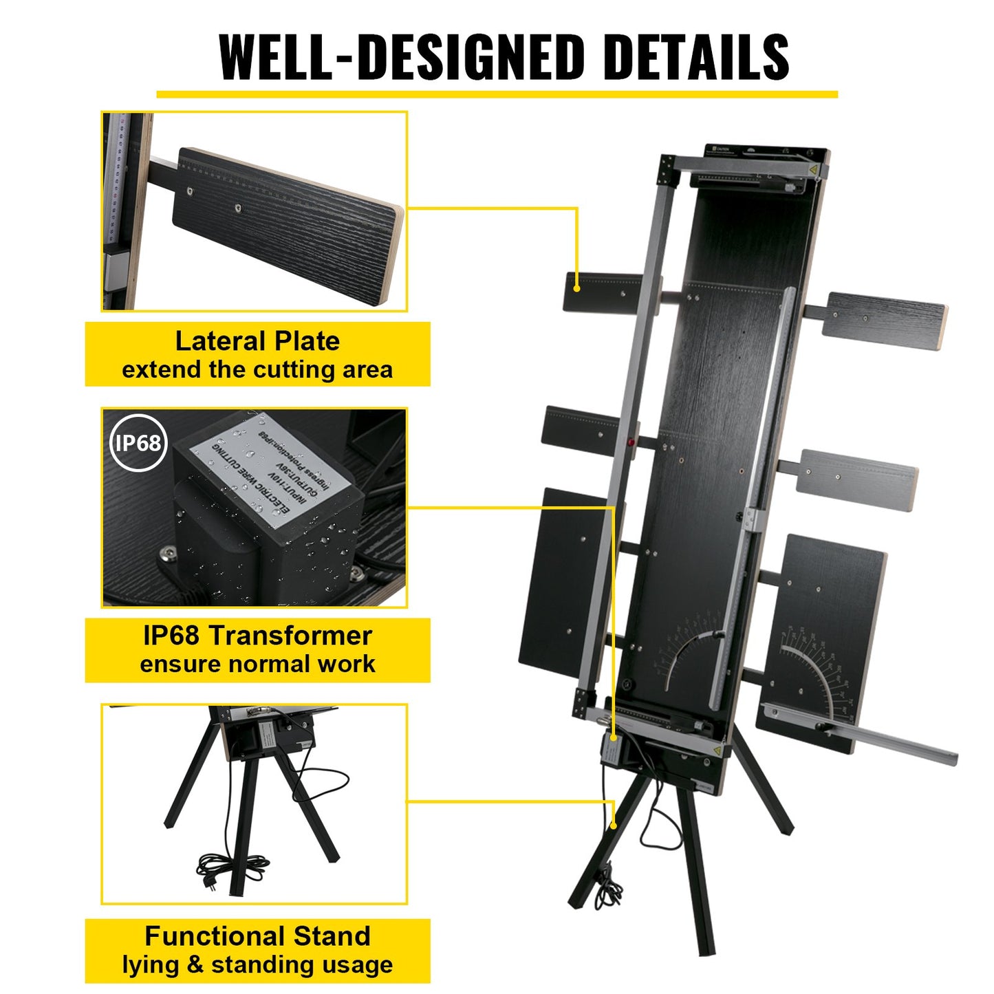Frigolitskärmaskin 42 cm max. skärtjocklek Skumskärare 127 cm max. längd Varmtrådsskumskärare 0-90° frigolitskärare Sex värmetrådar med stativ Sidoplatta för skärning av skum Pearl Cott