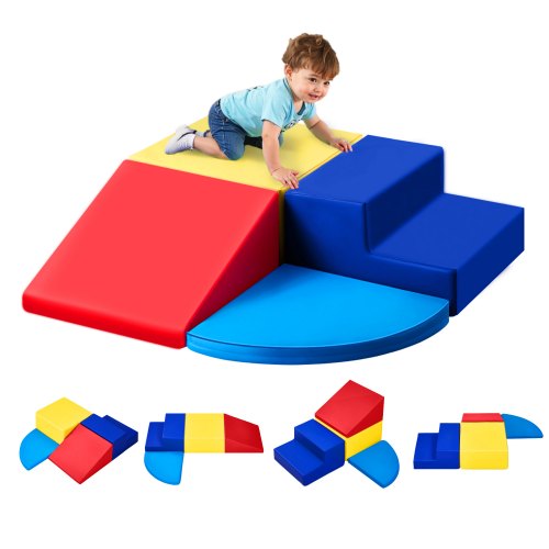 Climbing Toys, 4-Piece Set, Foam Climbing Toys for Toddlers 6 Months to 3 Years Old, PU Leather Climbing Blocks, Indoor Climb and Crawl Activity Playset for Crawling & Sliding, Easy to Clean