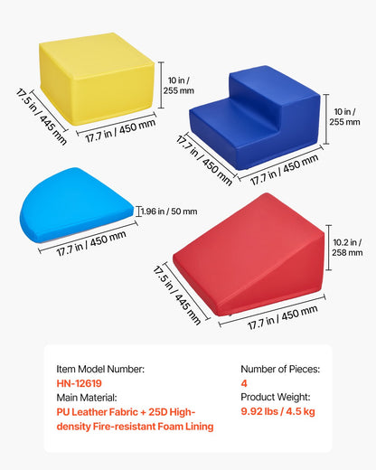 Climbing Toys, 4-Piece Set, Foam Climbing Toys for Toddlers 6 Months to 3 Years Old, PU Leather Climbing Blocks, Indoor Climb and Crawl Activity Playset for Crawling & Sliding, Easy to Clean