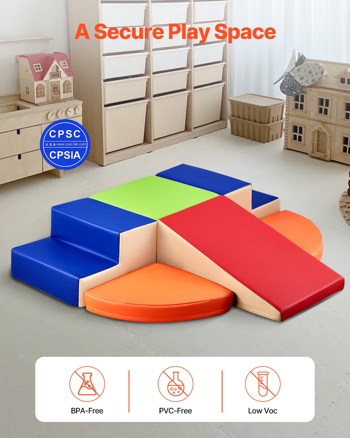 Climbing Toys, 6-Piece Set, Foam Climbing Toys for Toddlers 6 Months to 3 Years Old, PU Leather Climbing Blocks, Indoor Climb and Crawl Activity Playset for Crawling & Sliding, Easy to Clean