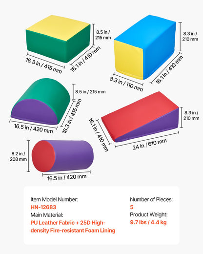 Climbing Toys, 5-Piece Set, Foam Climbing Toys for Toddlers 6 Months to 3 Years Old, PU Leather Climbing Blocks, Indoor Climb and Crawl Activity Playset for Crawling & Sliding, Easy to Clean