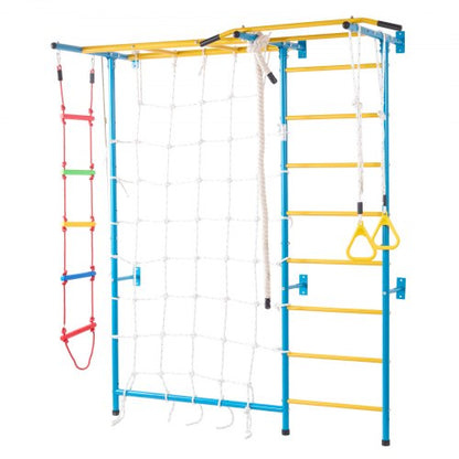 Indoor Jungle Gym for Toddlers, 7-in-1 Climbing Playset with Carbon Steel Swedish Ladder, Wall Ladder, Pull-Up Bar, Rope Ladder, and Gymnastic Rings, Supports 220 lbs, Multicolor