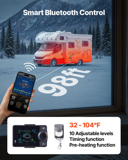 Dieselvärmare, 8 kW, DC 12 V, allt-i-ett bärbar dieselluftvärmare med Bluetooth-appkontroll, fjärrkontroll och LCD-skärm, 4,5 liters bränsletank för fordon, skåpbilar, husbilar, husbilar och garage