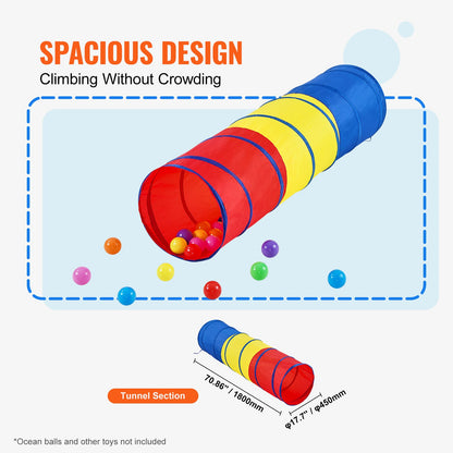Barnlekstunneltält för småbarn, färgglad kryptunnelleksak för baby eller husdjur, hopfällbar present till pojke och flicka, inomhus- och utomhusspel, röd/gul/blå, flerfärgad
