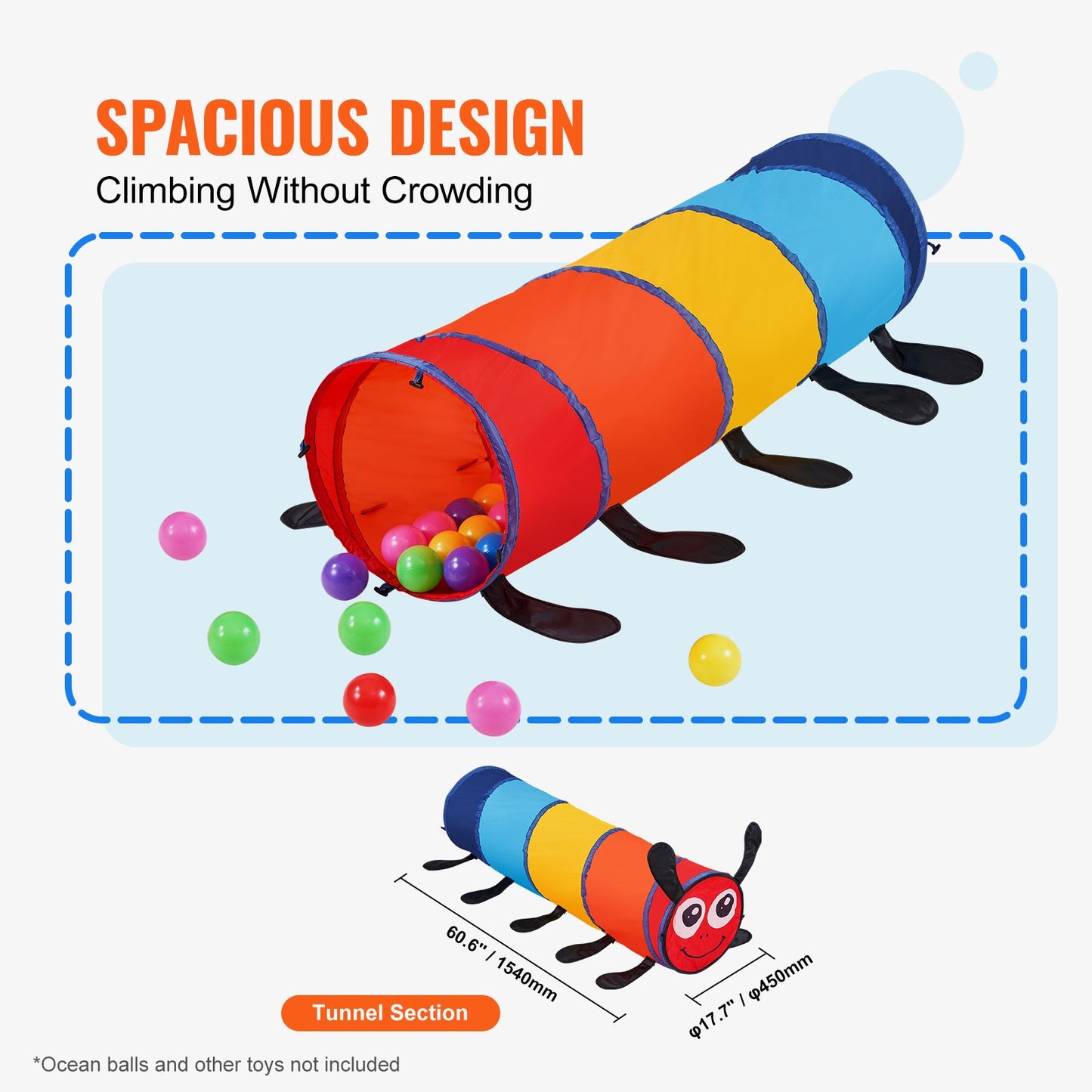 Kids Play Tunnel Tent for Toddlers, Colorful Pop Up Caterpillar Crawl Tunnel Toy for Baby or Pet, Collapsible Gift for Boy and Girl Play Tunnel Indoor and Outdoor Game, Multicolor