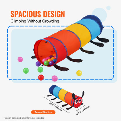 Kids Play Tunnel Tent for Toddlers, Colorful Pop Up Caterpillar Crawl Tunnel Toy for Baby or Pet, Collapsible Gift for Boy and Girl Play Tunnel Indoor and Outdoor Game, Multicolor