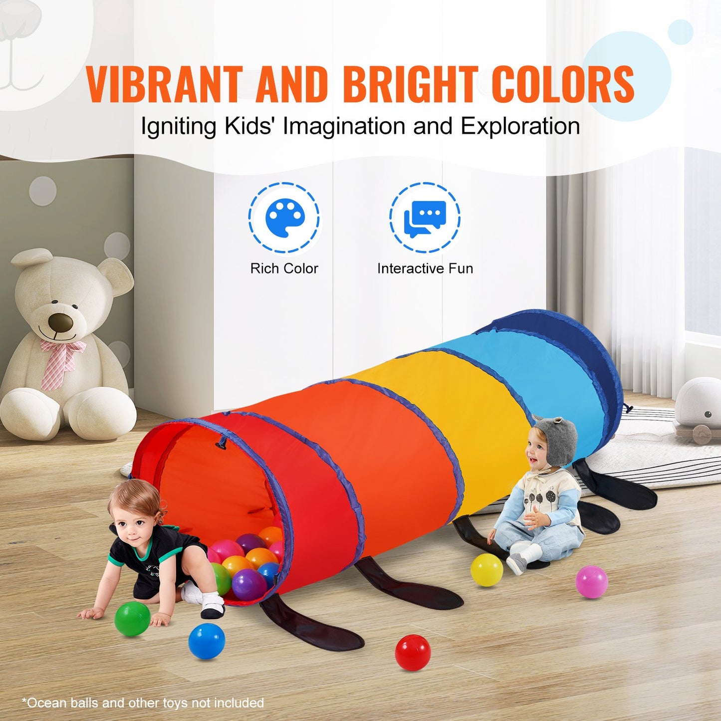 Kids Play Tunnel Tent for Toddlers, Colorful Pop Up Caterpillar Crawl Tunnel Toy for Baby or Pet, Collapsible Gift for Boy and Girl Play Tunnel Indoor and Outdoor Game, Multicolor