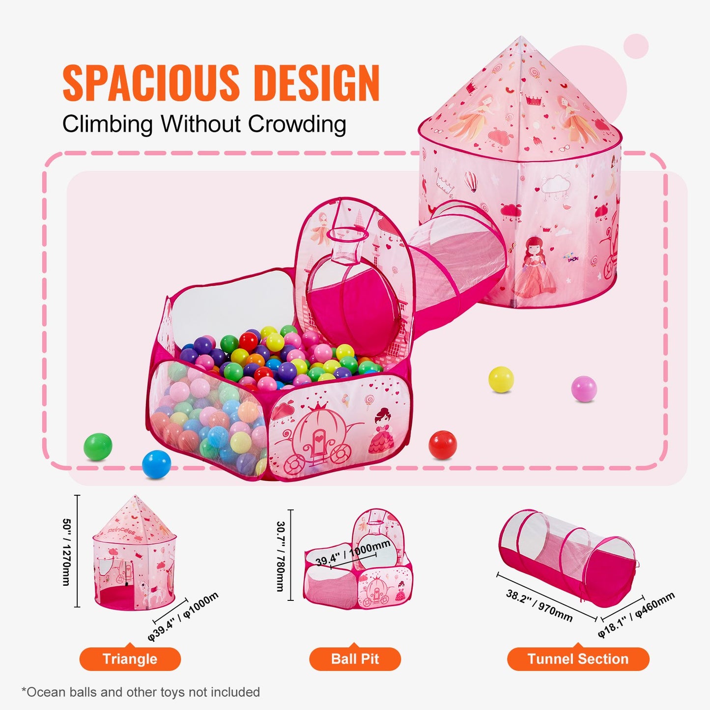3-i-1-lekstält med tunnel för flickor, prinsar, pojkar, spädbarn och småbarn, popup-lekstuga för inomhus/utomhus med bärväska och remmar som födelsedagspresent, magentafärgad