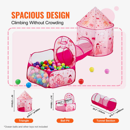 3-i-1-lekstält med tunnel för flickor, prinsar, pojkar, spädbarn och småbarn, popup-lekstuga för inomhus/utomhus med bärväska och remmar som födelsedagspresent, magentafärgad