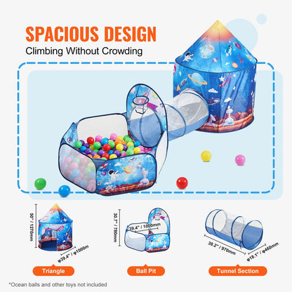 3-i-1-lekstält med tunnel för pojkar, flickor, spädbarn och småbarn, popup-lekstuga för inomhus/utomhus med bärväska och remmar, födelsedagspresenter, kungligt blått rakettema