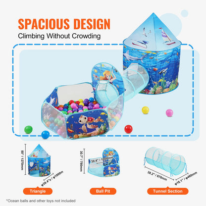 3-i-1-lekstält för barn med tunnel, basketkorg för pojkar, flickor, spädbarn och småbarn, popup-lekstuga för inomhus/utomhus med bärväska och remmar, födelsedagspresenter, Blue Ocean